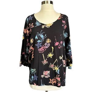 Vintage Rare HTF 90s Under The Sea Ocean Beach Flamingo Print Flutter Sleeve Art